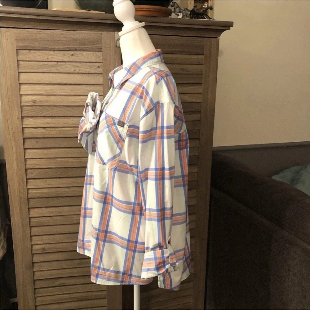 LL Bean Women’s SunMart Plaid Everyday Woven Shirt Long Sleeve Roll Tab XL